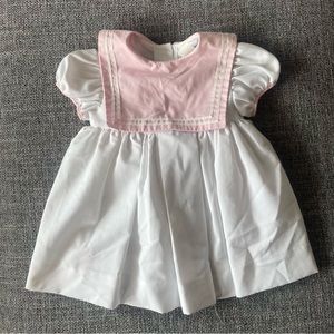 SOLD Vintage Bryan Toddler Girls Dress 2T Pink And White Collar Short Sleeved